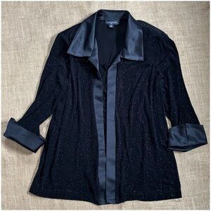 Vintage Two In One Black Sparkle Shirt 14W Satin Trim Evening Glam Vampire Core